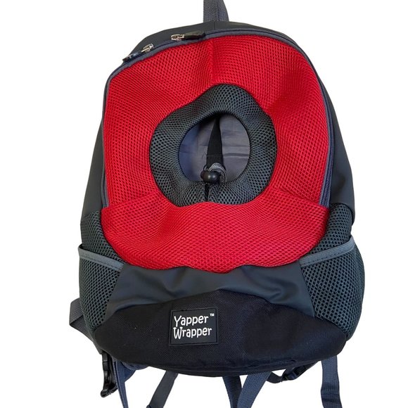 Yapper Wrapper Pet Travel Carrier Bag Backpack Red Grey & Black 15" X 11.5 X 6.5 - Picture 1 of 3